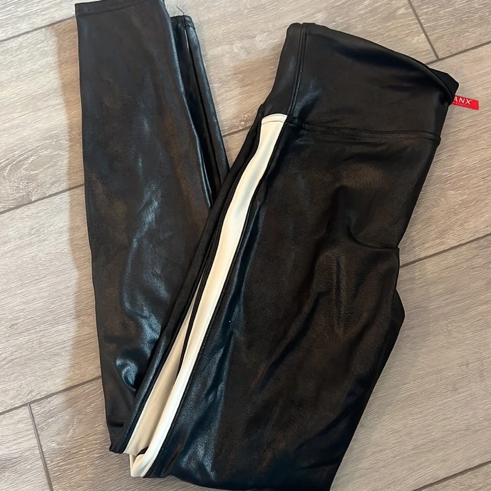 Spanx faux leather black and white stripe leggings - Picture 8 of 8